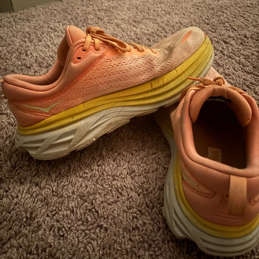 Hoka Bondi Women's Peach and Lemon Athletic Shoes - Picture 2 of 10